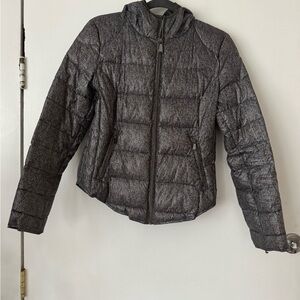 Saks Fifth Avenue Heathered Gray Quilted Hooded Puffer Jacket